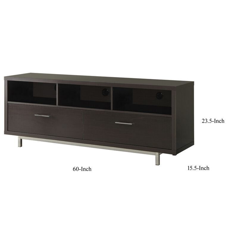 Fabulously Designed  tv console with chrome legs, Brown-Benzara