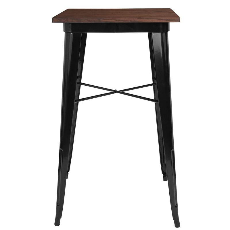 Flash Furniture Prince 23.5" Square Black Metal Indoor Bar Height Table with Walnut Rustic Wood Top