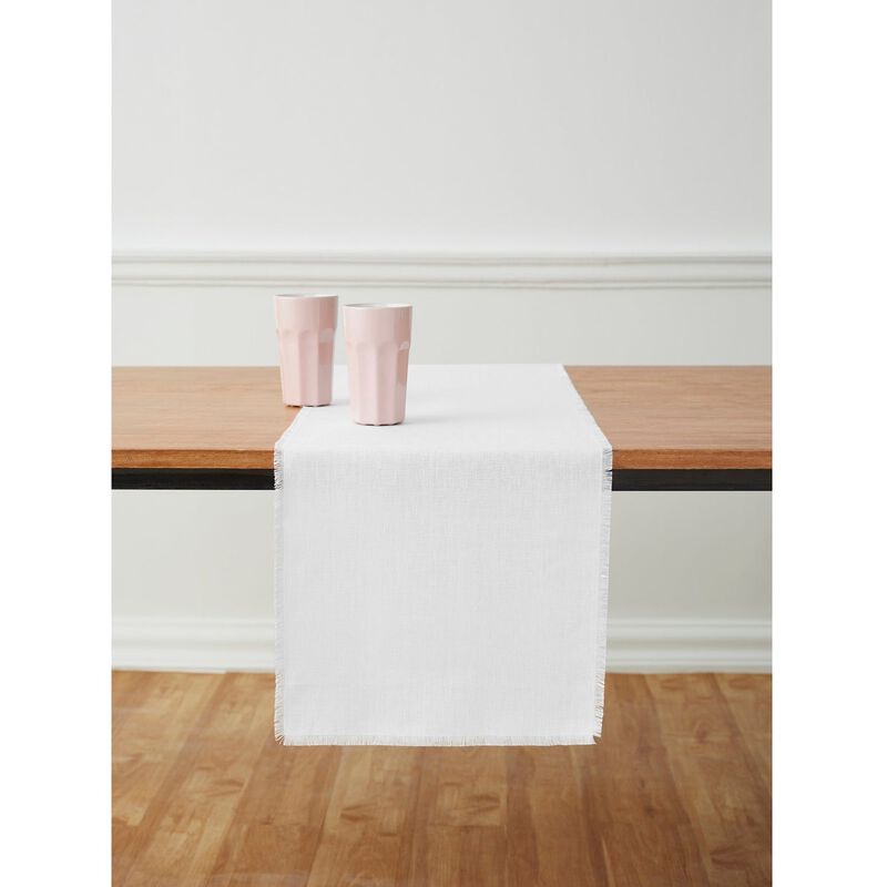 Solino Home 100% Pure Linen Table Runner 14 x 120 Inch | Fringe