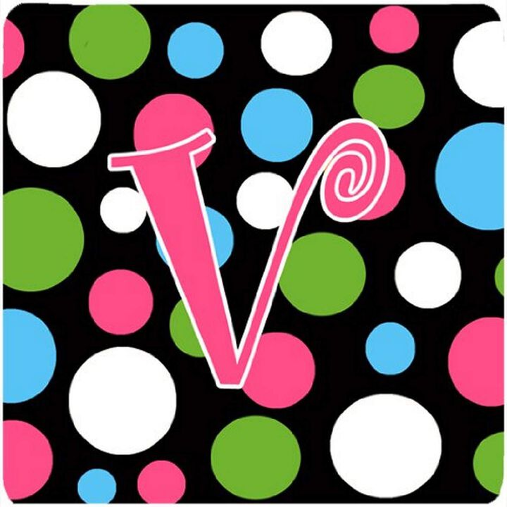Caroline's Treasures CJ1038-VFC Monogram-Polkadots and Pink Foam Coasters (Set of 4), Initial Letter V, 3.5 H x 3.5 W, Multicolor