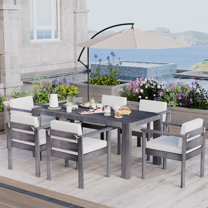 Merax 7-Piece Patio Dining Table Chairs Set for Backyard, Garden, Poolside