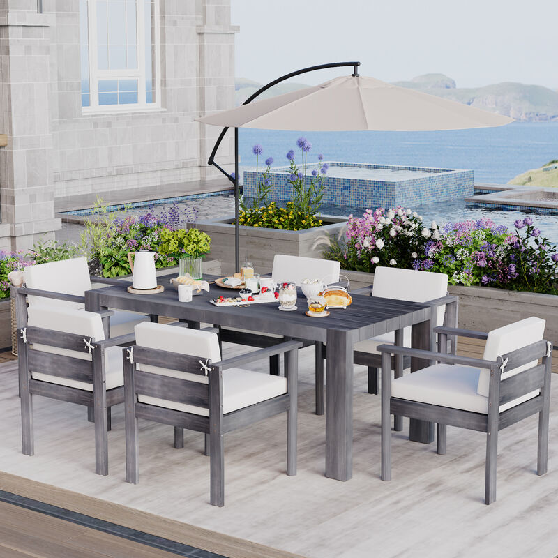 Merax 7-Piece Patio Dining Table Chairs Set for Backyard, Garden, Poolside