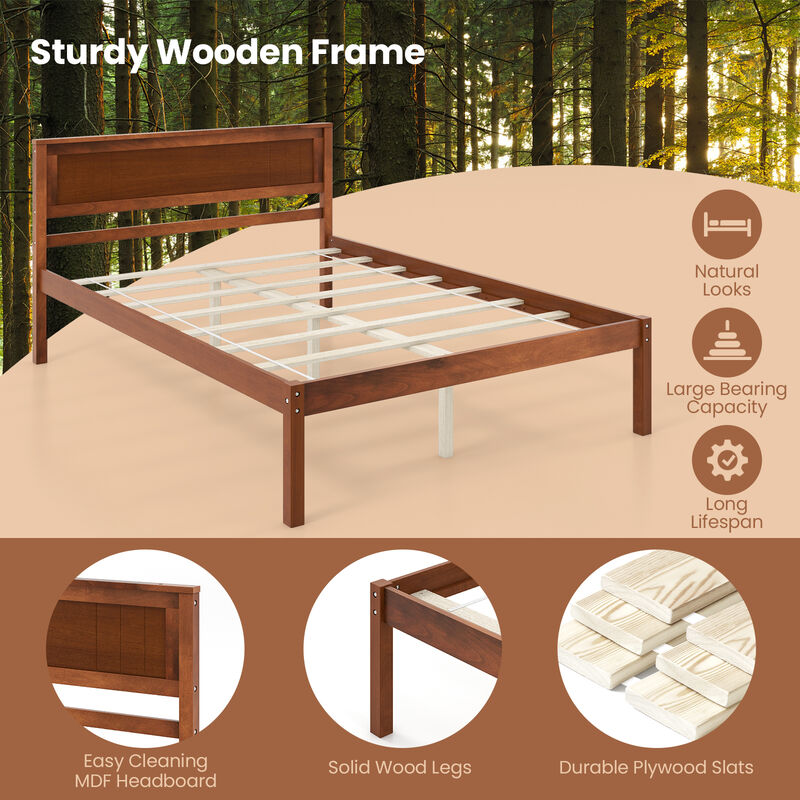 Bed Frame with Wooden Headboard and Slat Support