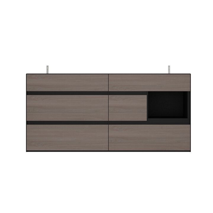 FUFU&GAGA Modern 6-Drawer Sideboard with Open Storage, Black and Rustic Wood Finish (63" W x 15.9" D x 30" H),Brown