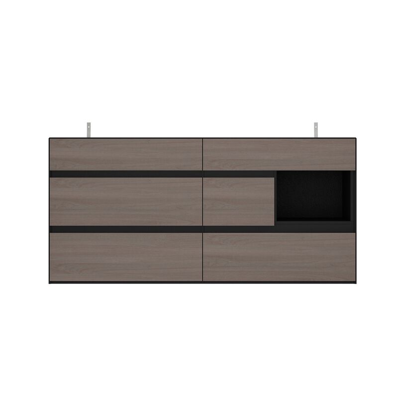 FUFU&GAGA Modern 6-Drawer Sideboard with Open Storage, Black and Rustic Wood Finish (63" W x 15.9" D x 30" H),Brown