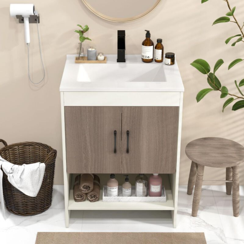 Hivvago 25 Inch Bathroom Vanity Sink Combo Cabinet with Doors and Open Shelf