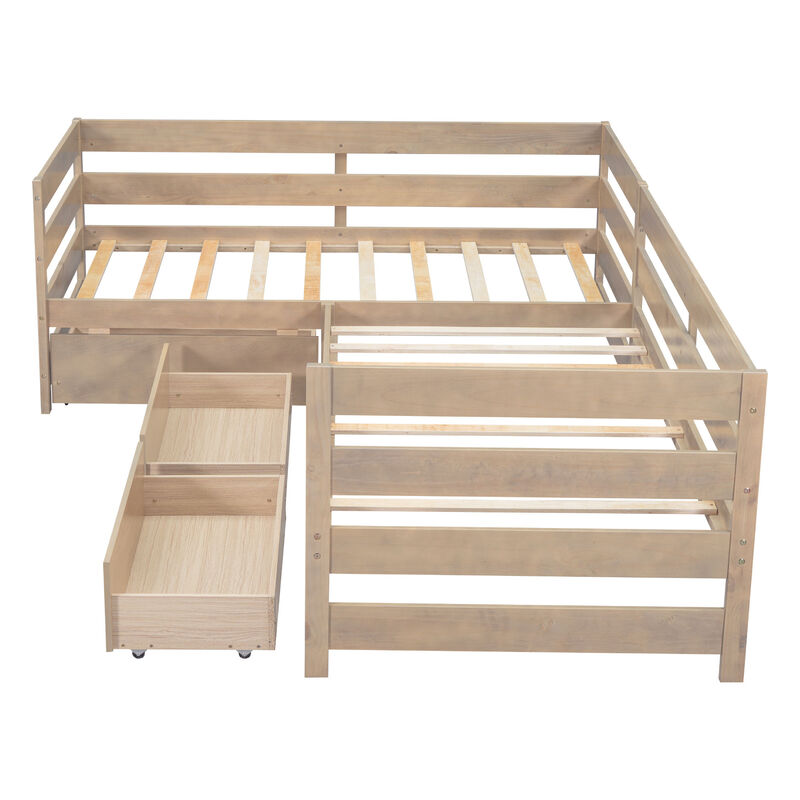 Merax L-shaped Platform Bed with 3 Storage Drawers