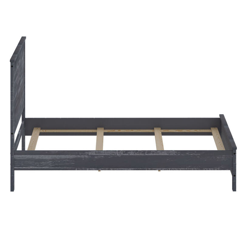 Albany Solid Wood Grey Bed, Modern Rustic Wooden Queen Size Bed Frame Box Spring Needed
