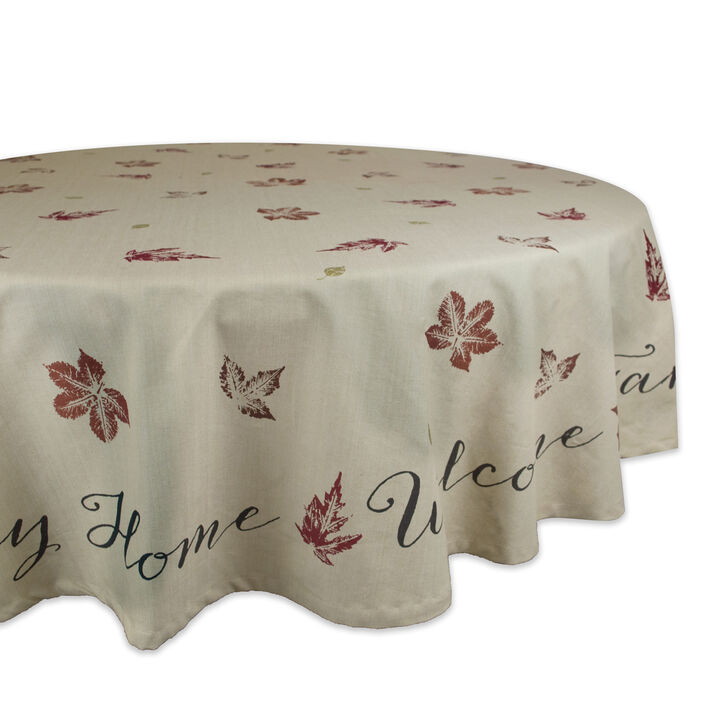 Ivory Rustic Leaves Printed Round Tablecloth 70"