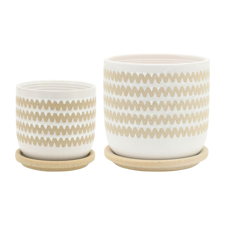 Zig-zag Planter with Saucer Set