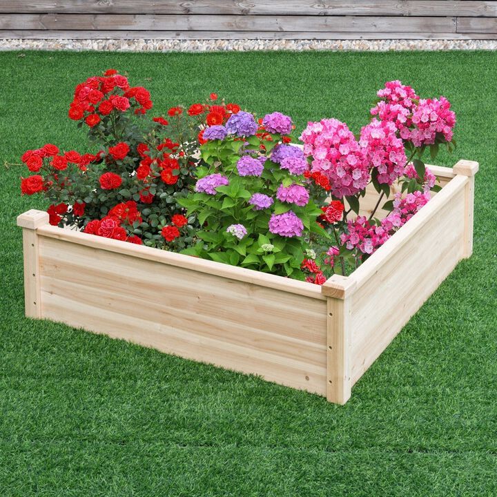 QuikFurn Solid Fir Wood 3.3 ft x 3.3 ft Raised Garden Bed Planter Box