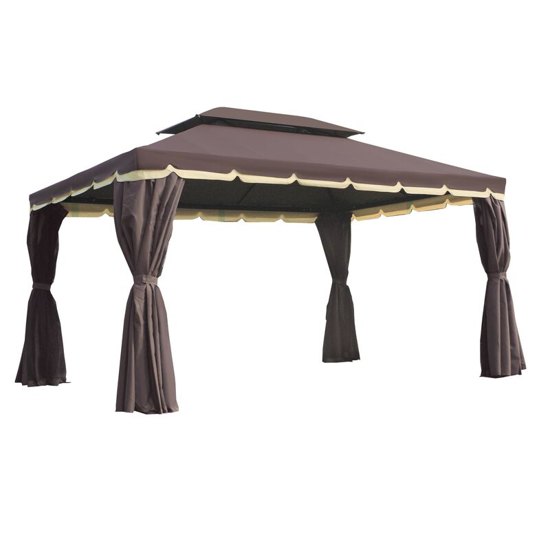 Coffee-Colored Haven: 10'x13' Patio Gazebo with Vented 2-Tier Roof & Mesh Walls