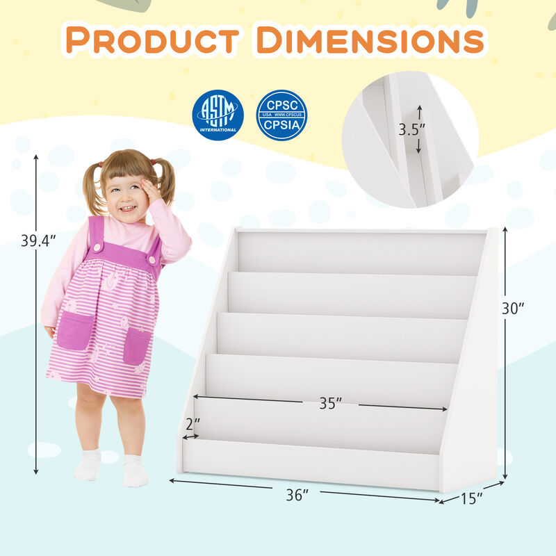 5-Tier Kids Bookshelf with Deep Compartments and Stable Baby Book Case