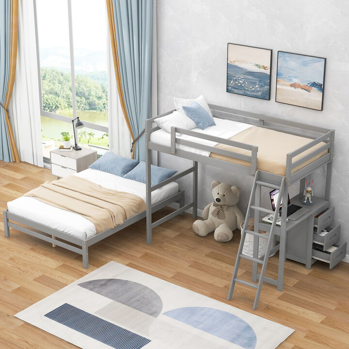 Merax Wood Bunk Bed with Desk and Three Drawers