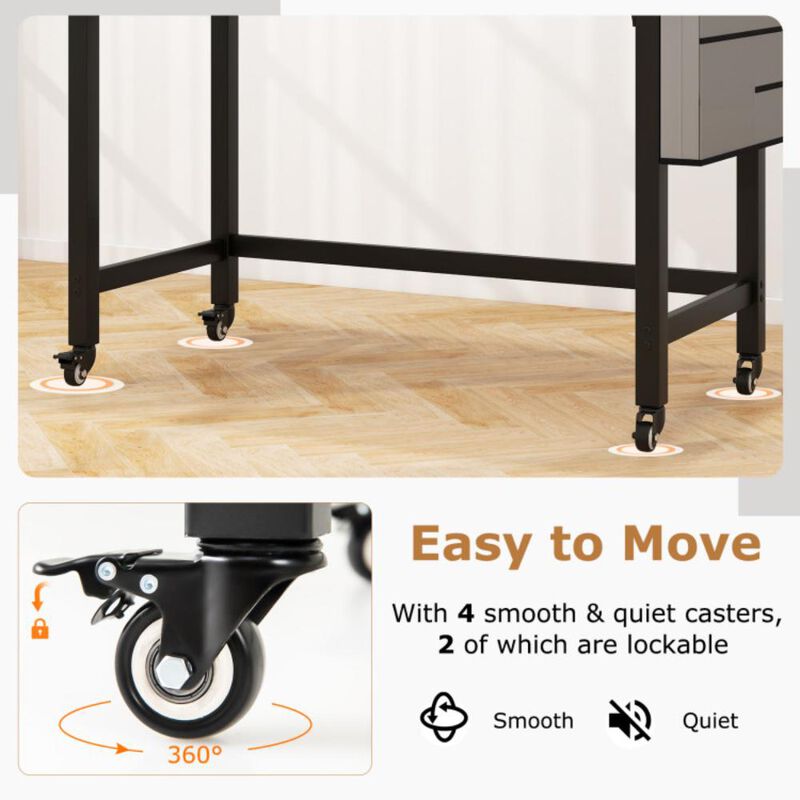 Hivvago 48 Inch Mobile Computer Workstation with 4 Smooth Casters