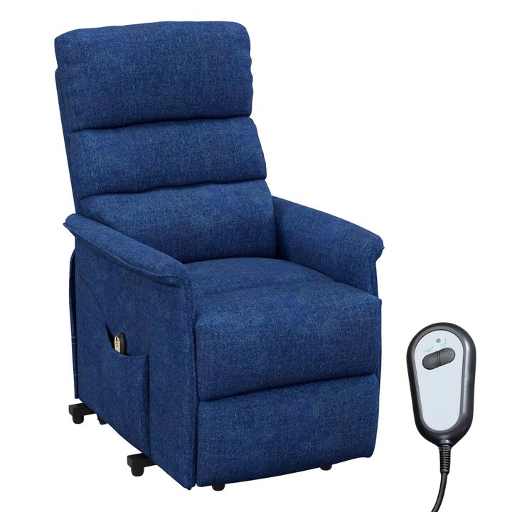 Power Lift Chair for Ease-Loving Adults, Electric Lift Recliner Chair with Remote Control, Side Pockets for Living Room, Dark Blue