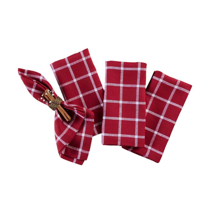 Solino Home 100% Pure Linen Dinner Napkins 20 x 20 Inch Set of 4 | Windowpane