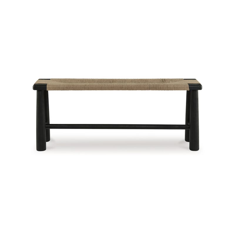 Accent Bench, 48 Inch, Handwoven Natural Brown Jute, Black Solid Wood - Benzara