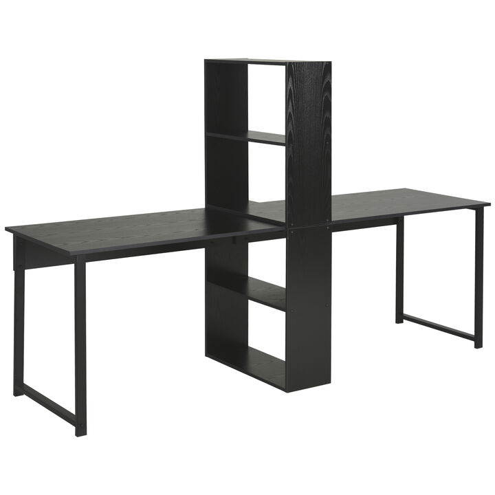 HOMCOM 88" Extra Long 2-Person Computer Desk with Storage Shelves Combo, Double Workstation Storage Study Writing Table for Home Office, Bookshelf, Black
