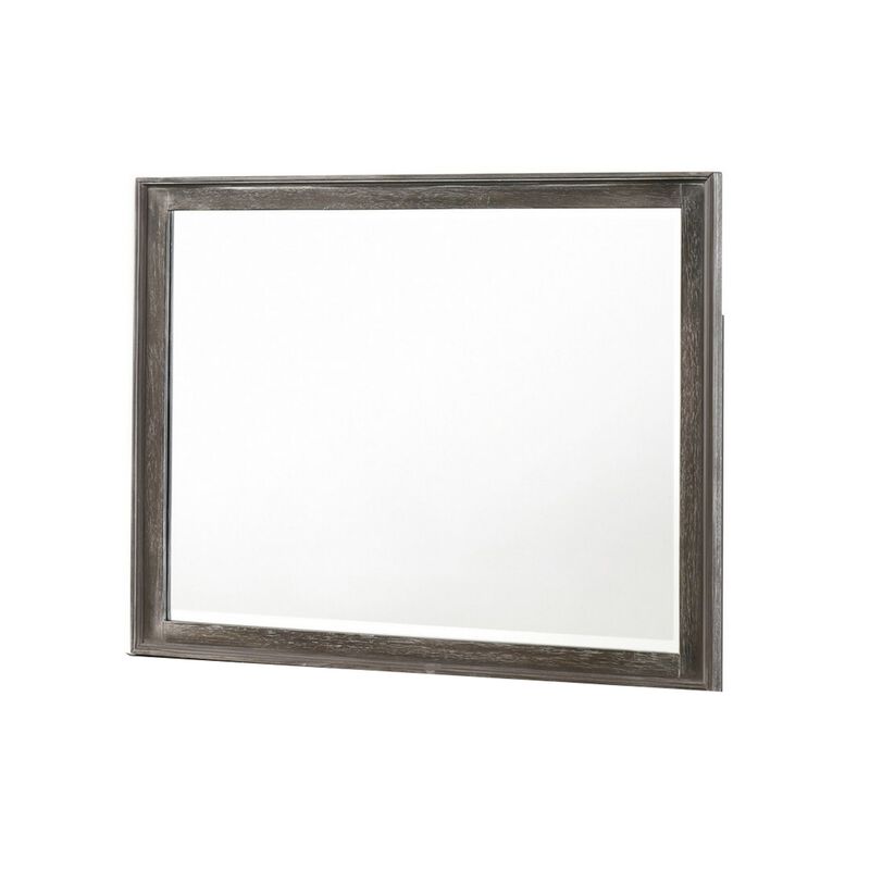 Zavi 32 x 40 Dresser Mirror, Rectangular, Glass, Nutmeg Brown Finish - Benzara