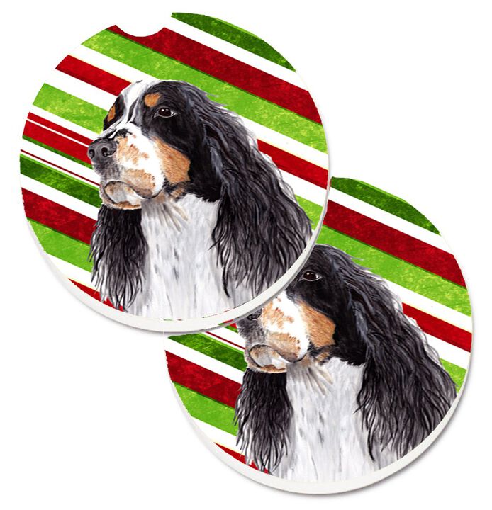 Caroline's Treasures Springer Spaniel Candy Cane Holiday Christmas Set of 2 Cup Holder Car Coasters SC9321CARC, 2.56, Multicolor