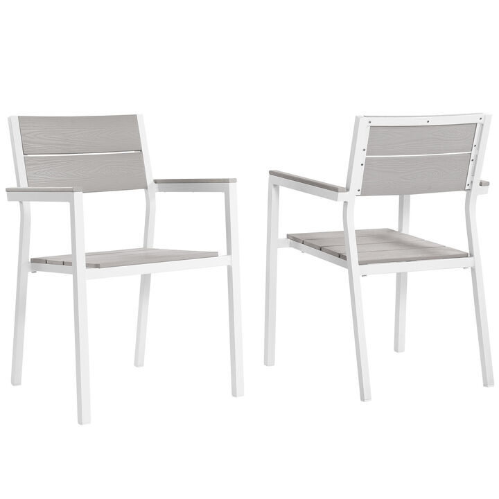 White Light Gray Maine Dining Armchair Outdoor Patio Set of 2