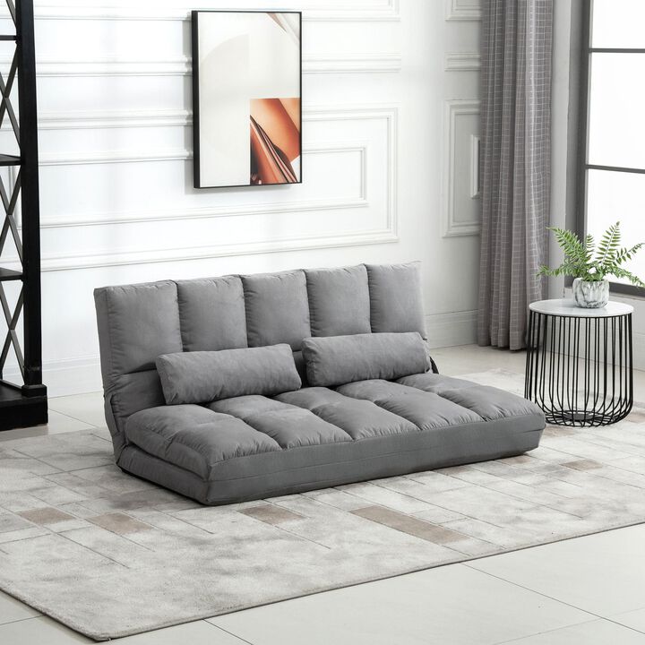 Light Grey Lounger: Folding Sofa Chair Convertible Bed with Pillows