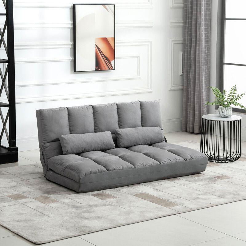 Light Grey Lounger: Folding Sofa Chair Convertible Bed with Pillows