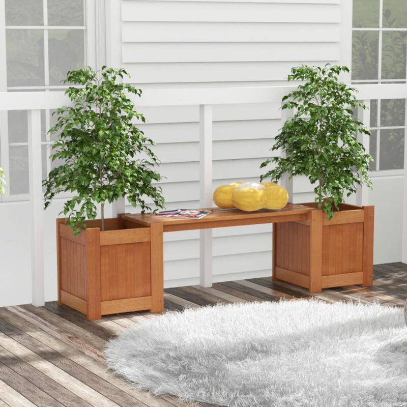 Hivvago Wood Planter Box with Bench for Garden Yard Balcony