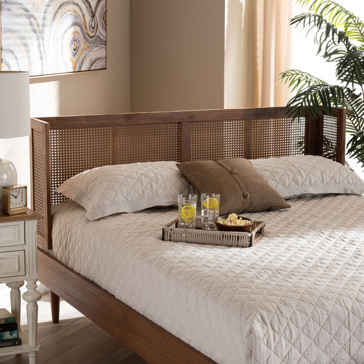 Baxton Studio Rina Ash Finished Wood and Synthetic Rattan Queen Size Wrap Around Headboard