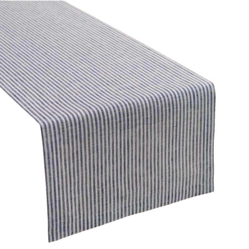 Solino Home 100% Pure Linen Table Runner 14 x 90 Inch | Narrow Stripe