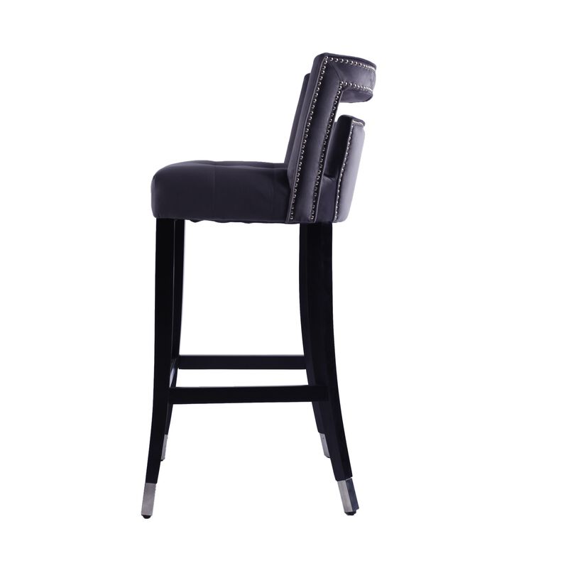 Suede Velvet Barstool With Nailheads Dining Room Chair 2 PCS Set - 30 Inch Seater Height