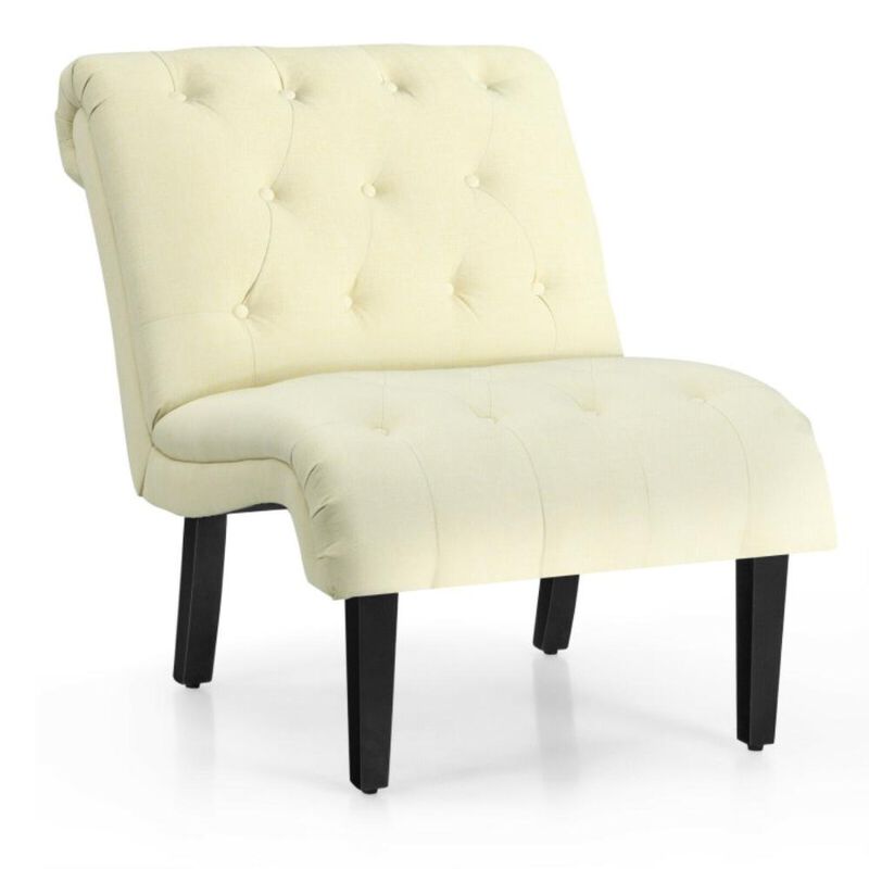 Hivvago Cotton Linen Fabric Armless Accent Chair with Adjustable Foot Pads
