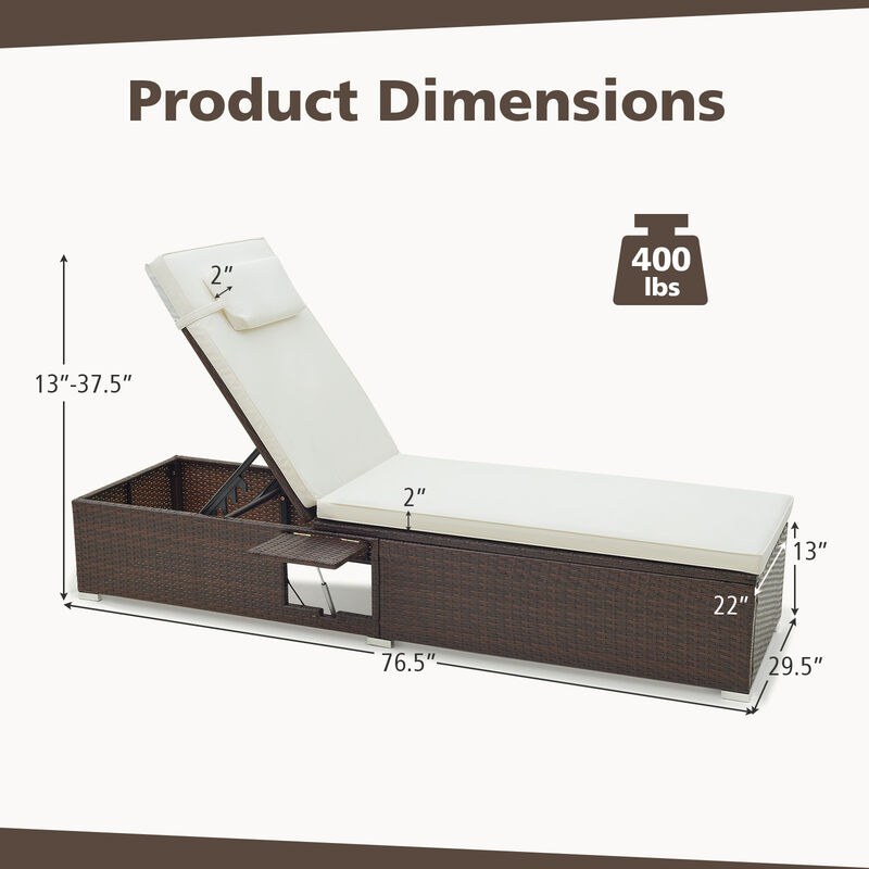 Outdoor PE RattanChaise Lounge with 6-level Backrest