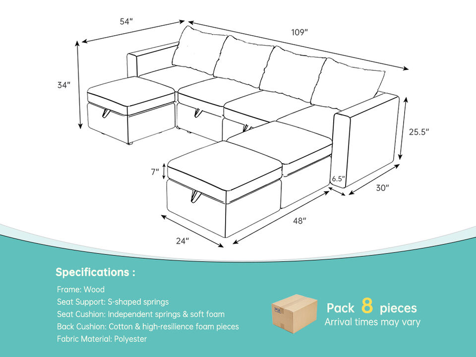 Livelylodge Modern L-Shaped Modular Sectional Sofa, Polyester Upholstery with Sturdy Wooden Frame, Comfortable Couch for Living Room or Office, Space-Saving Design 109''L x 78''W x 34''H