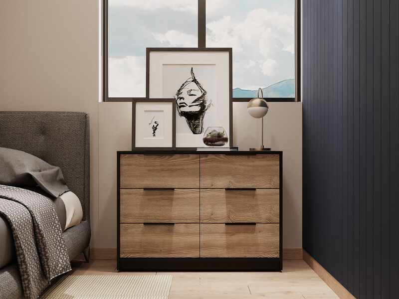 DEPOT E-SHOP Egeo 4 Drawers Dresser, Superior Top, Black / Pine