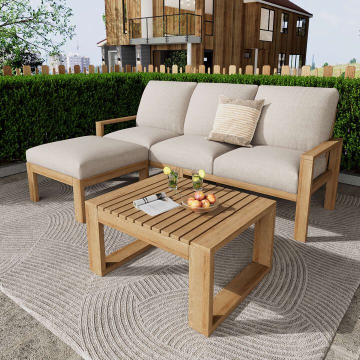 Merax Outdoor 3pcs Acacia Wood Sectional Patio Sofa Seating Set
