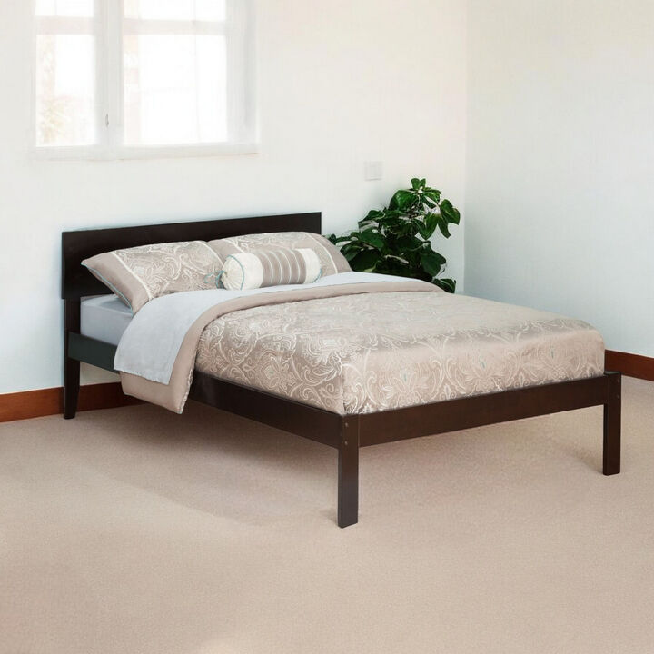 Wood Finish Platform Bed with Headboard for Bedroom Furniture