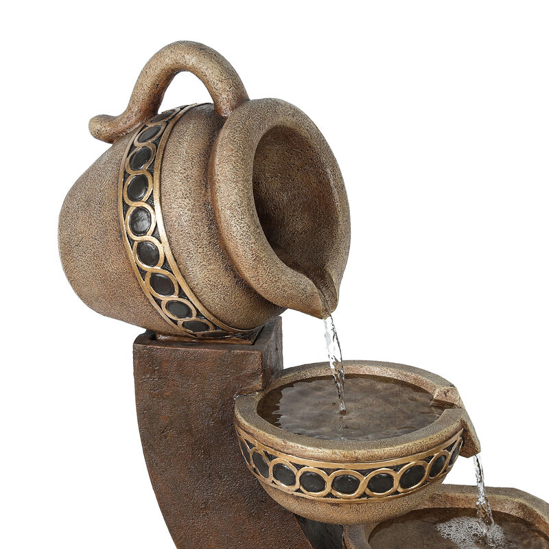 LuxenHome Brown Resin Cascading Pitchers Outdoor Fountain