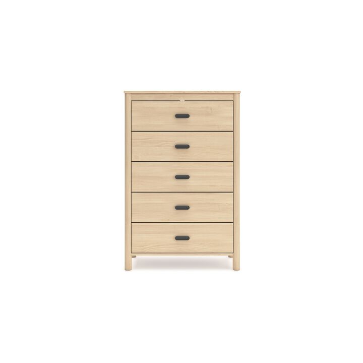 Abis Tall Dresser Chest, 5 Drawers, Natural Brown Wood, Black, 50 Inch - Benzara