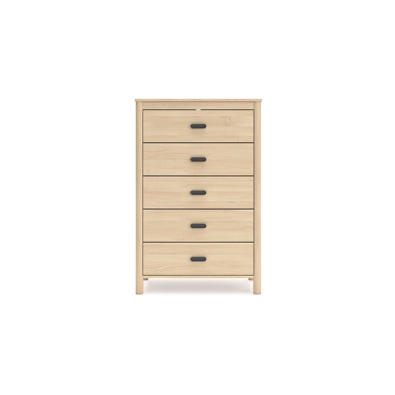 Abis Tall Dresser Chest, 5 Drawers, Natural Brown Wood, Black, 50 Inch - Benzara