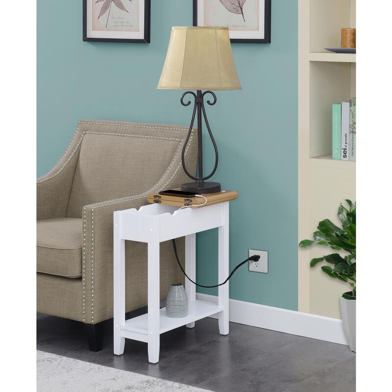 Convenience Concepts American Heritage Flip Top End Table With Charging Station, Driftwood/White