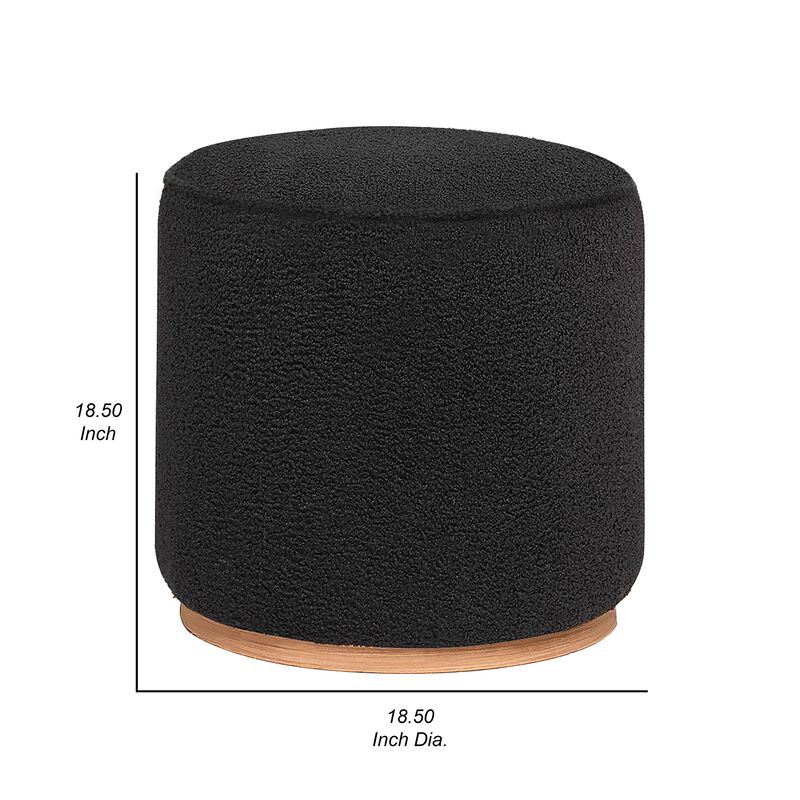 Zia 19 Inch Ottoman, Black Faux Sheepskin Upholstery, Round Platform Base - Benzara