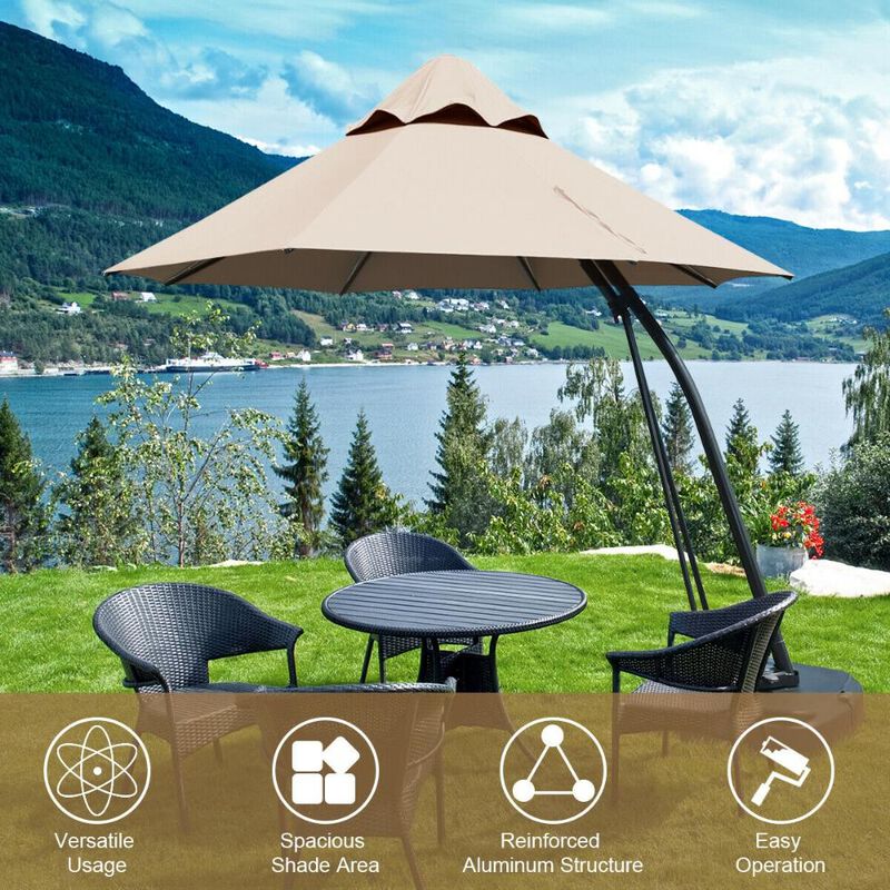 11 Feet Outdoor Cantilever Hanging Umbrella with Base and Wheels