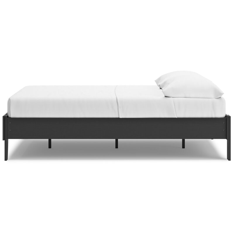 Alli Full Size Platform Bed, Matte Black Wood Frame with Laminate - Benzara