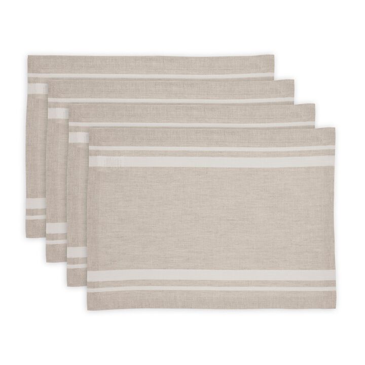 Solino Home 100% Pure Linen 14 x 19 Inch Placemats Set of 4 | French Stripe