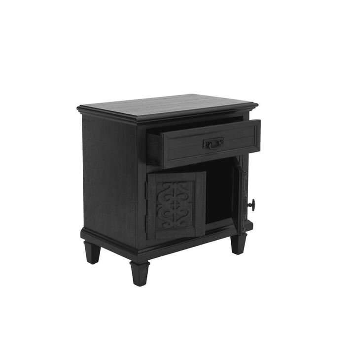 Sleigh night stand with USB charging port in Rustic Gray