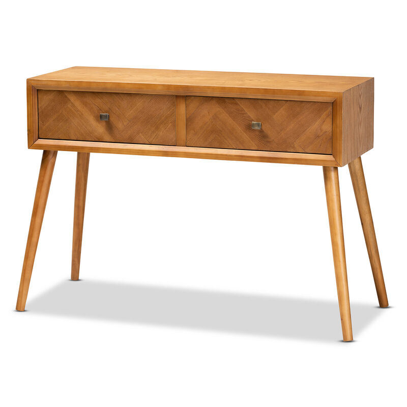 Baxton Studio Mae Mid Century Modern Natural Brown Finished Wood 2 Drawer Console Table