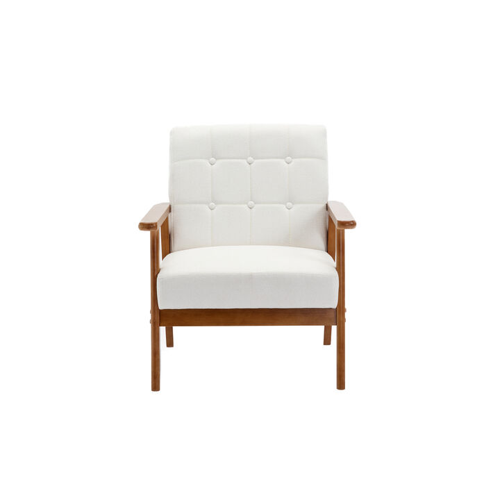 Leisure Chair With Solid Wood Armrest And Feet, Mid-Century Modern Accent Chair