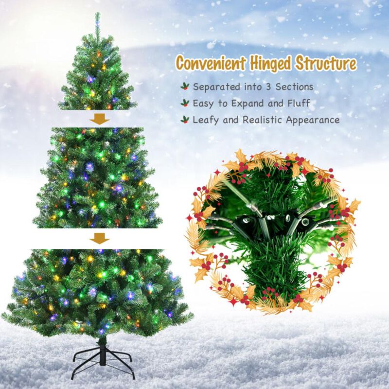 Hivvago 6/7/8 Feet Artificial Christmas Tree with Remote-controlled Color-changing LED Lights